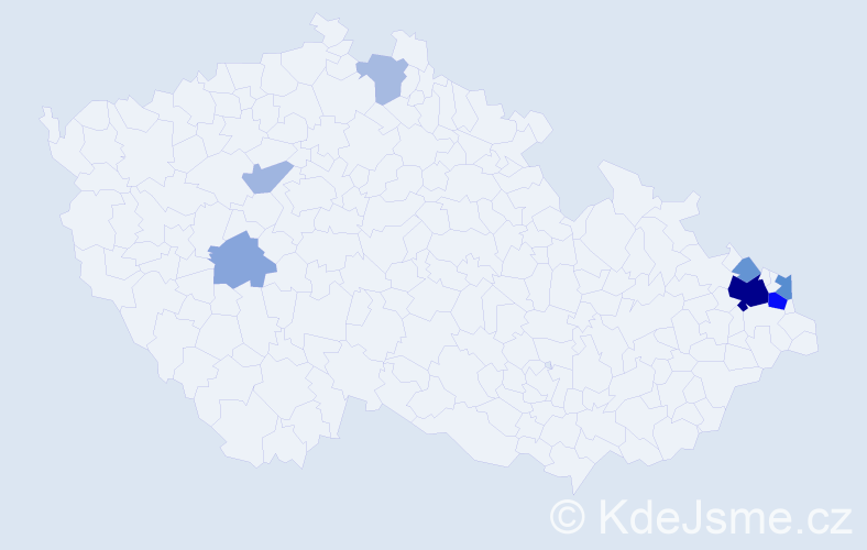 Příjmení: 'Gřegořová', počet výskytů 23 v celé ČR