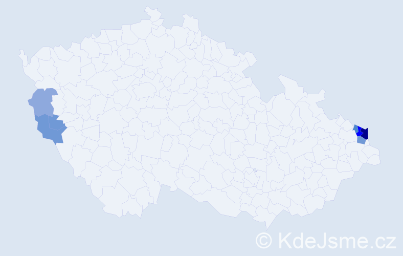 Příjmení: 'Chojnová', počet výskytů 20 v celé ČR