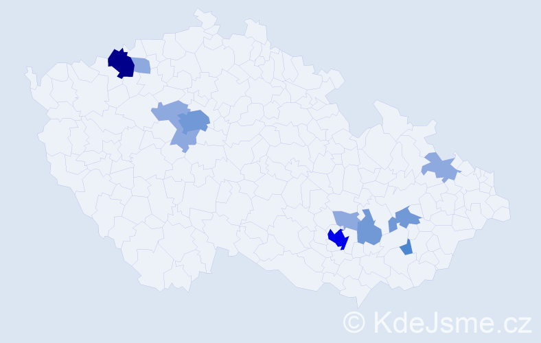 Příjmení: 'Mitev', počet výskytů 25 v celé ČR