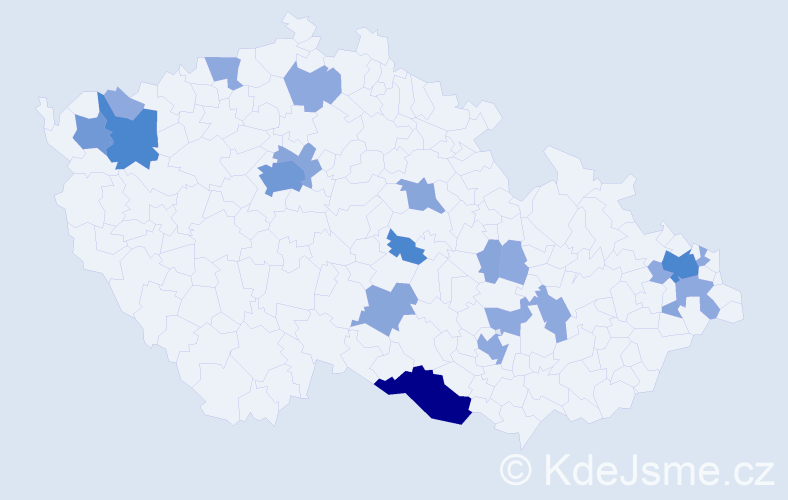 Příjmení: 'Parůžková', počet výskytů 47 v celé ČR