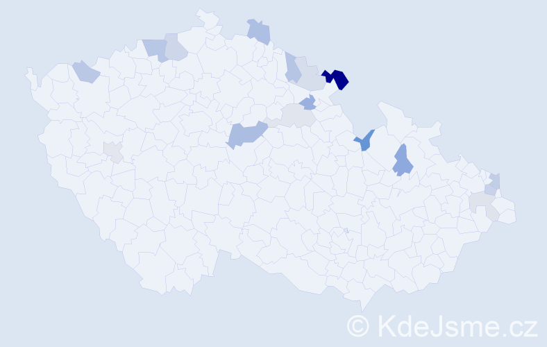 Příjmení: 'Császár', počet výskytů 27 v celé ČR