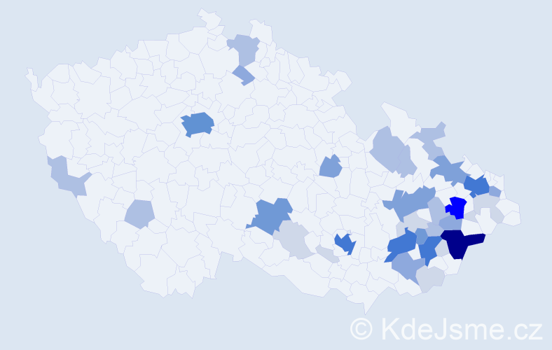 Příjmení: 'Tkadleček', počet výskytů 122 v celé ČR