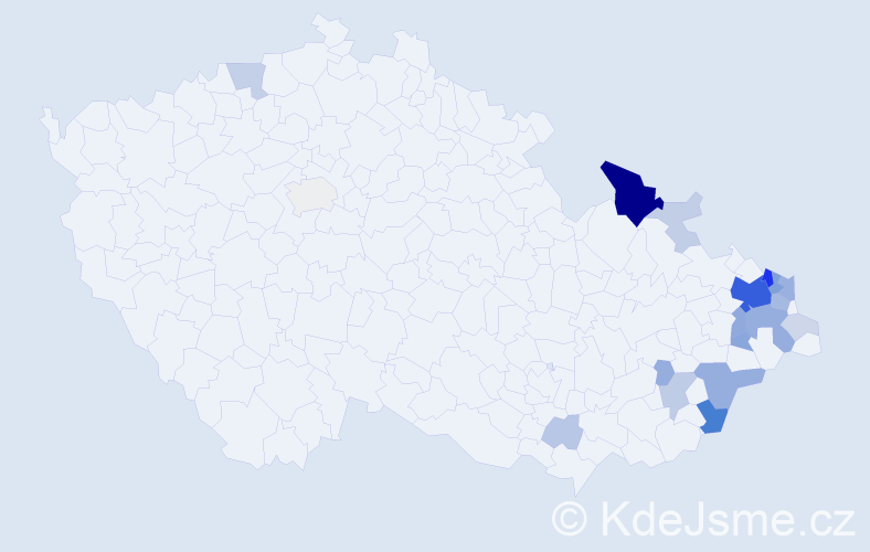 Příjmení: 'Kačor', počet výskytů 75 v celé ČR