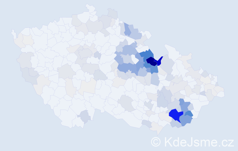 Příjmení: 'Dostálková', počet výskytů 624 v celé ČR