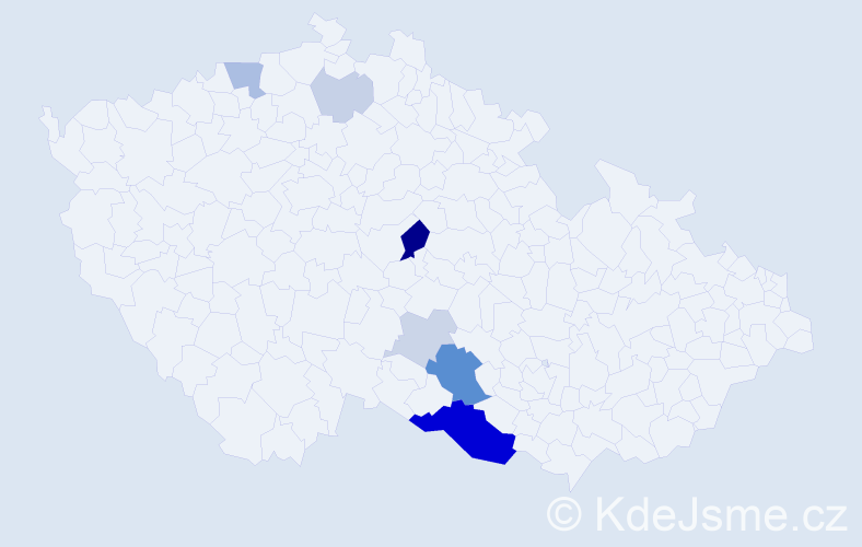 Příjmení: 'Bence', počet výskytů 24 v celé ČR