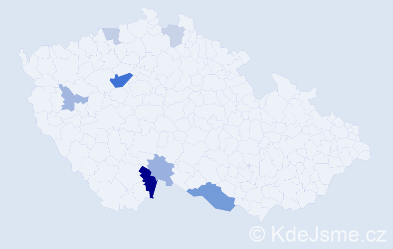 Příjmení: 'Mikudim', počet výskytů 16 v celé ČR