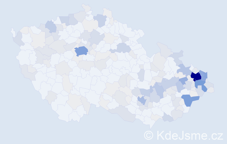 Příjmení: 'Kubica', počet výskytů 774 v celé ČR