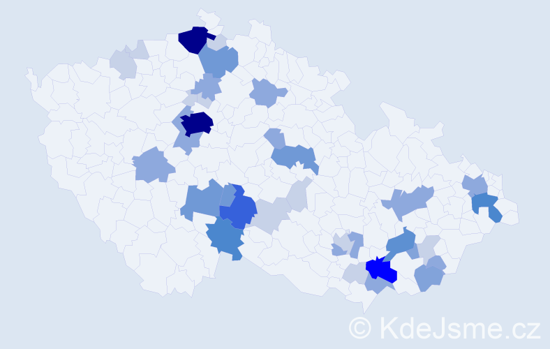 Příjmení: 'Šohaj', počet výskytů 109 v celé ČR