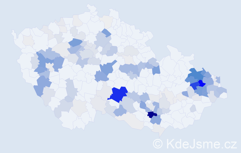 Příjmení: 'Bőhm', počet výskytů 552 v celé ČR