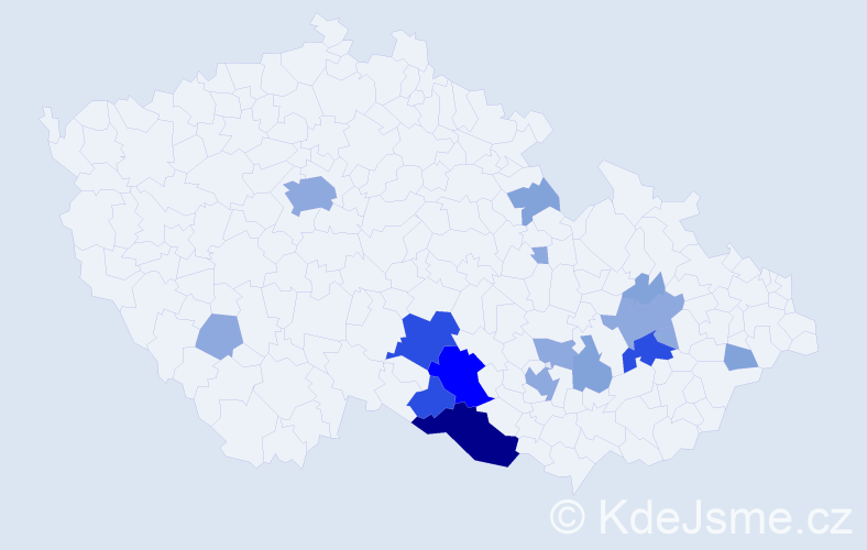 Příjmení: 'Paculová', počet výskytů 44 v celé ČR