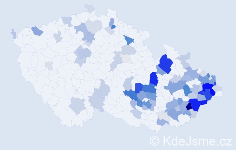 Příjmení: 'Mynář', počet výskytů 438 v celé ČR