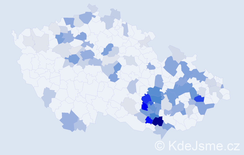 Příjmení: 'Valoušková', počet výskytů 344 v celé ČR