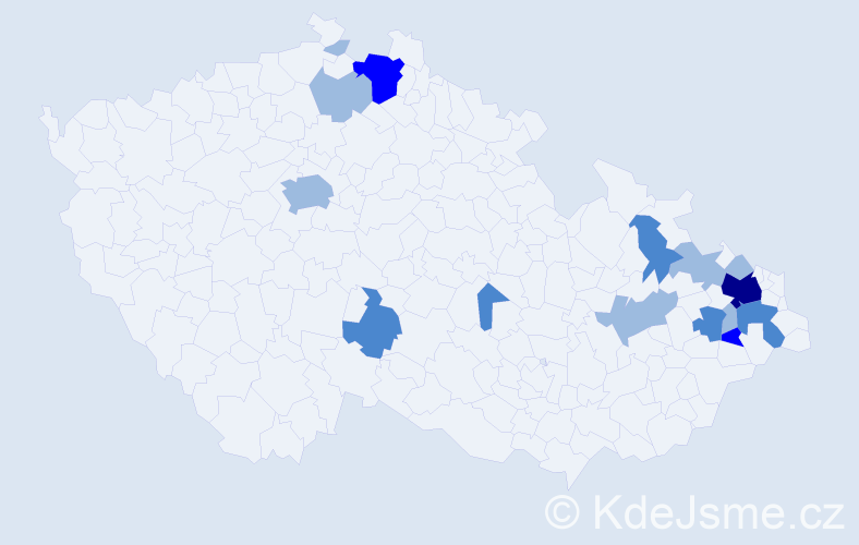 Příjmení: 'Pavelčák', počet výskytů 27 v celé ČR