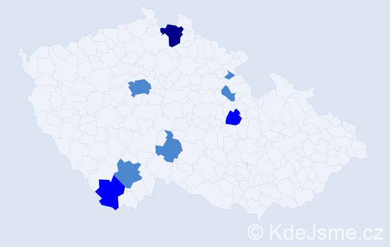 Příjmení: 'Klajlová', počet výskytů 12 v celé ČR