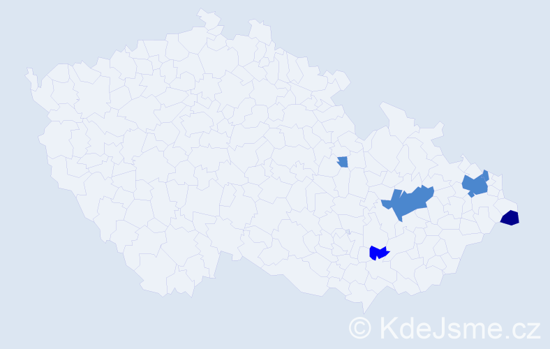 Příjmení: 'Vyšlan', počet výskytů 9 v celé ČR