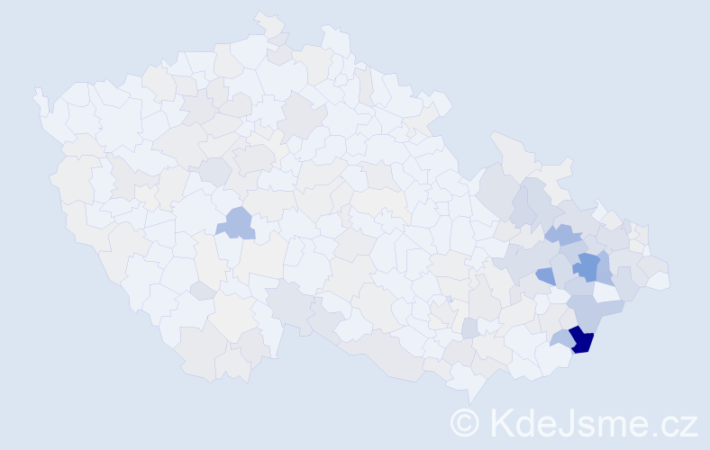 Příjmení: 'Macháč', počet výskytů 772 v celé ČR