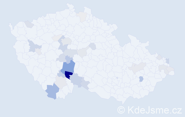 Příjmení: 'Pražmová', počet výskytů 86 v celé ČR