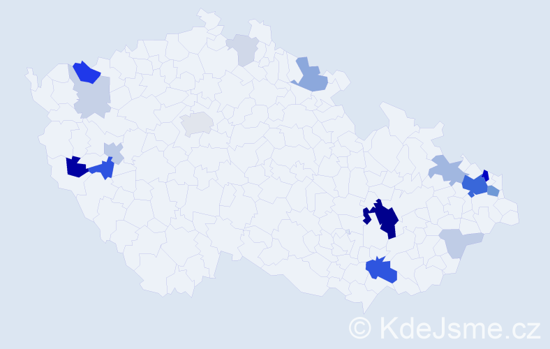 Příjmení: 'Kiška', počet výskytů 61 v celé ČR