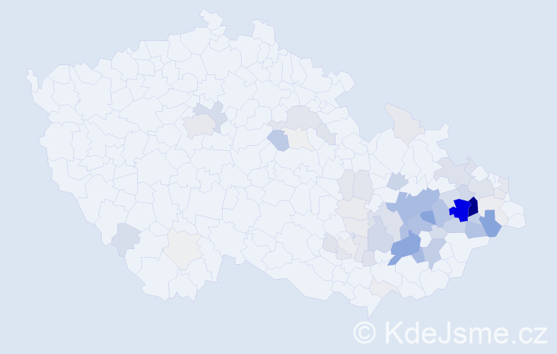 Příjmení: 'Kelnar', počet výskytů 258 v celé ČR