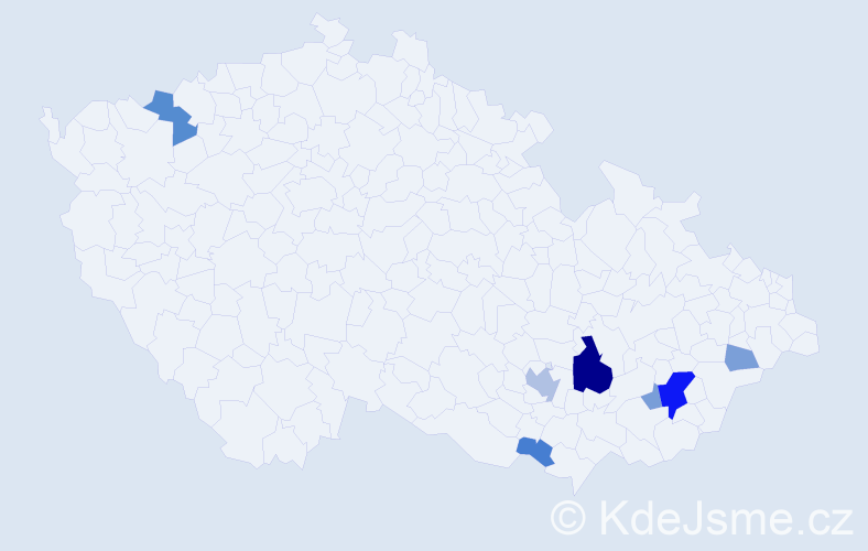 Příjmení: 'Kydal', počet výskytů 19 v celé ČR