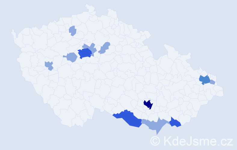 Příjmení: 'Kocák', počet výskytů 25 v celé ČR
