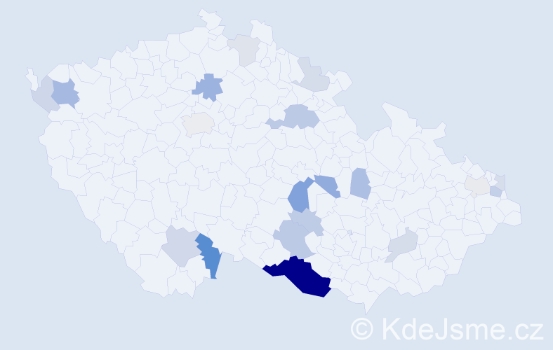 Příjmení: 'Kazdera', počet výskytů 52 v celé ČR