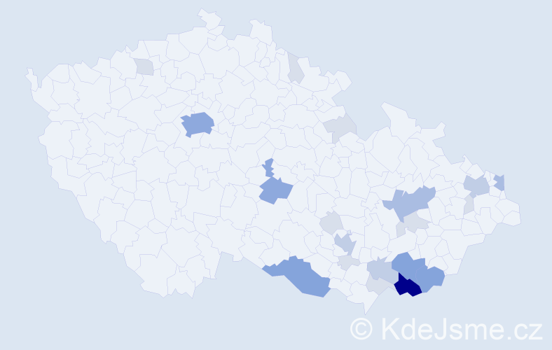 Příjmení: 'Trachtulcová', počet výskytů 64 v celé ČR