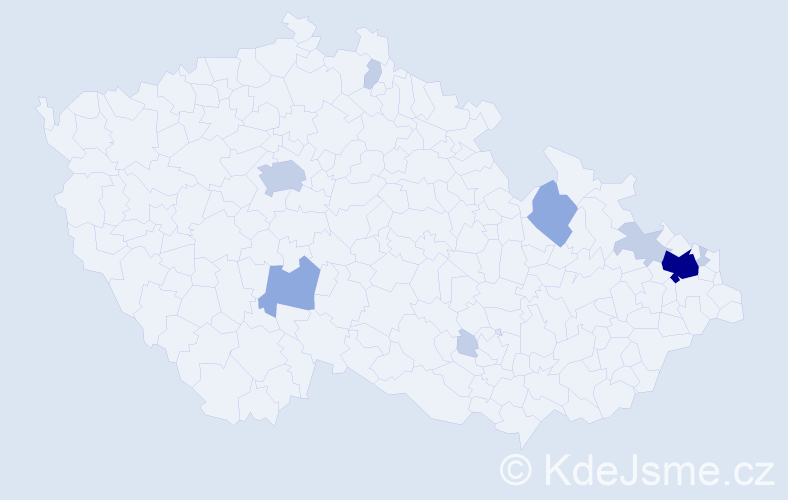 Příjmení: 'Tőrőková', počet výskytů 20 v celé ČR