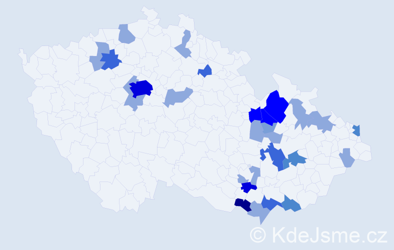 Příjmení: 'Mičo', počet výskytů 75 v celé ČR