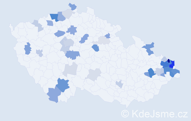 Příjmení: 'Kus', počet výskytů 157 v celé ČR