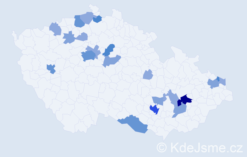 Příjmení: 'Biháriová', počet výskytů 55 v celé ČR