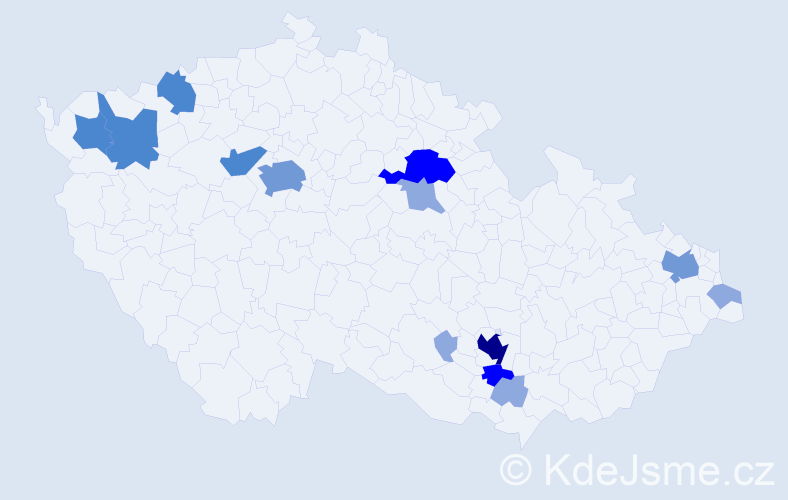 Příjmení: 'Moder', počet výskytů 34 v celé ČR
