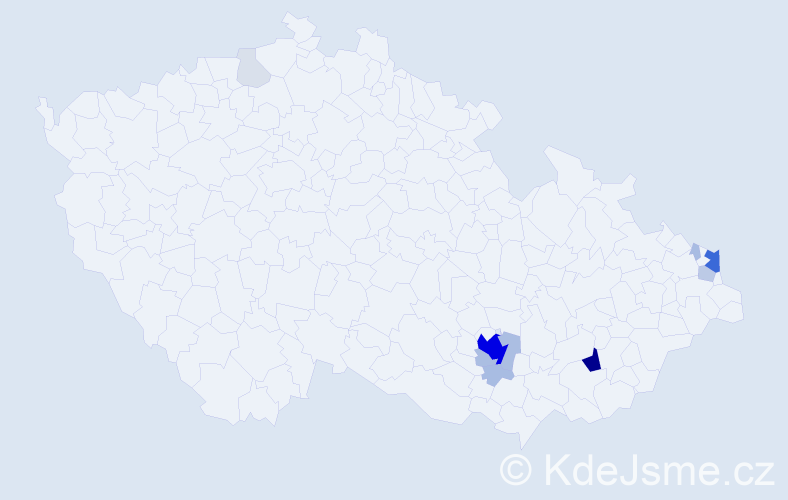 Příjmení: 'Mica', počet výskytů 69 v celé ČR