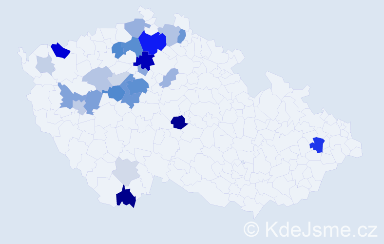 Příjmení: 'Přáda', počet výskytů 105 v celé ČR