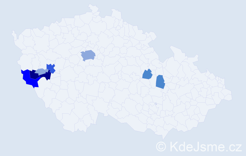 Příjmení: 'Nohavec', počet výskytů 23 v celé ČR