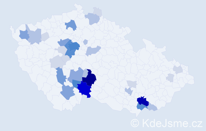 Příjmení: 'Prágr', počet výskytů 124 v celé ČR
