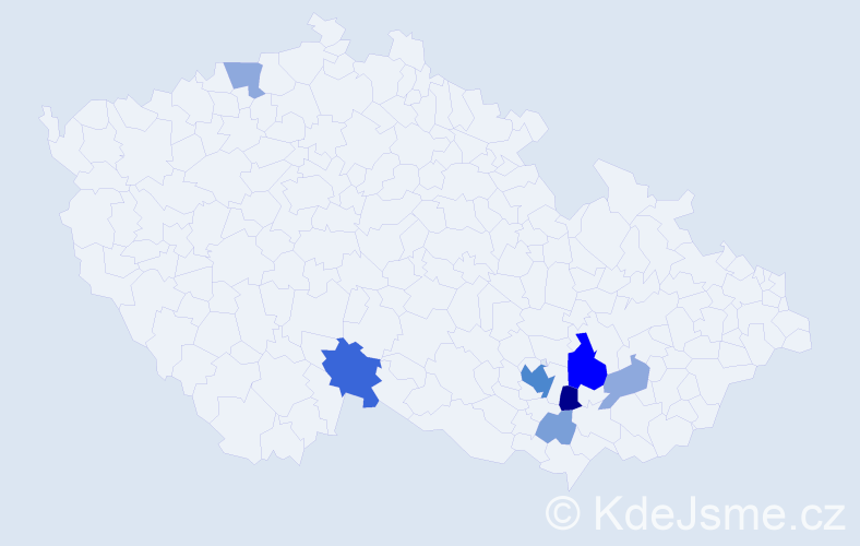 Příjmení: 'Pavezka', počet výskytů 23 v celé ČR