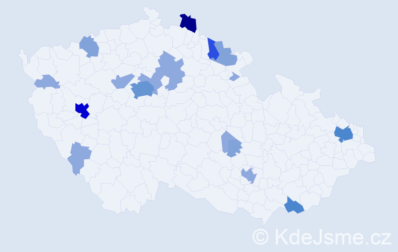 Příjmení: 'Krošlák', počet výskytů 46 v celé ČR