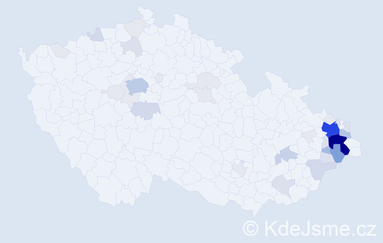 Příjmení: 'Biolková', počet výskytů 151 v celé ČR