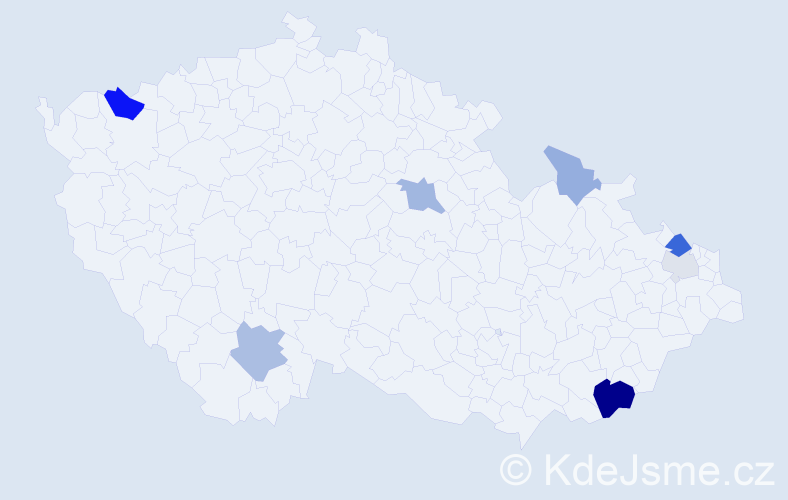 Příjmení: 'Koptáková', počet výskytů 19 v celé ČR