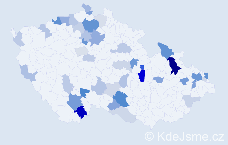 Příjmení: 'Pintér', počet výskytů 102 v celé ČR