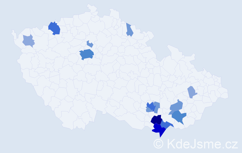 Příjmení: 'Kostrhunová', počet výskytů 55 v celé ČR