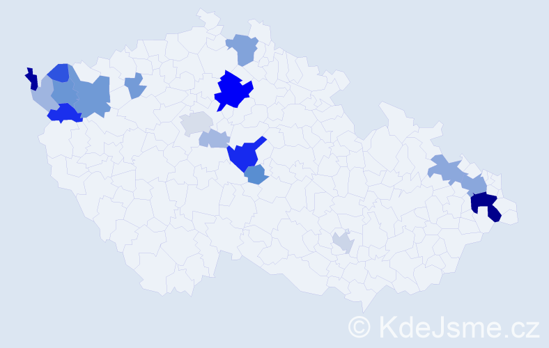 Příjmení: 'Kuráková', počet výskytů 53 v celé ČR