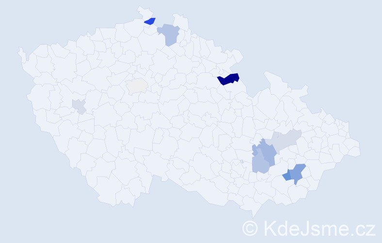 Příjmení: 'Szórádová', počet výskytů 18 v celé ČR