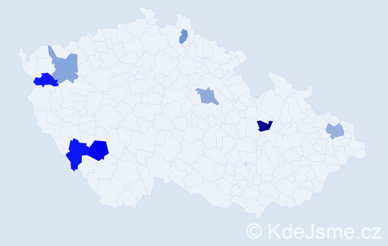 Příjmení: 'Kavec', počet výskytů 10 v celé ČR