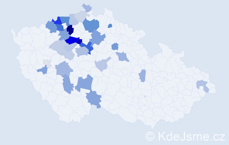 Příjmení: 'Srbek', počet výskytů 103 v celé ČR