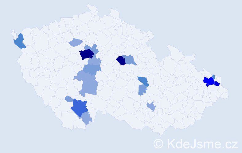 Příjmení: 'Jaroch', počet výskytů 55 v celé ČR