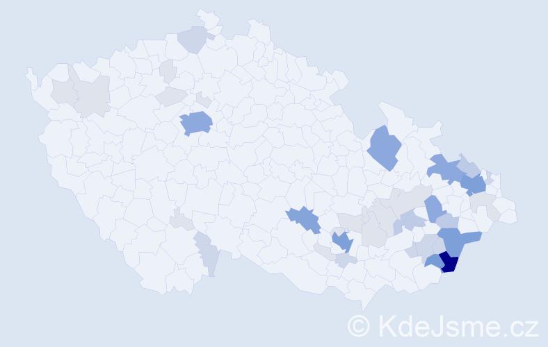 Příjmení: 'Bližňáková', počet výskytů 130 v celé ČR