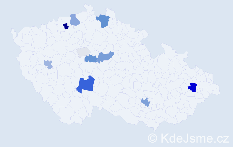 Příjmení: 'Miloševič', počet výskytů 15 v celé ČR