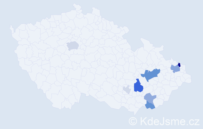 Příjmení: 'Bebar', počet výskytů 16 v celé ČR